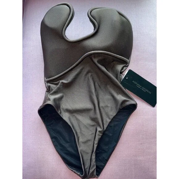ADRIANA DEGREAS Waves Strapless One Piece Swimsuit in Coffee Medium New Womens